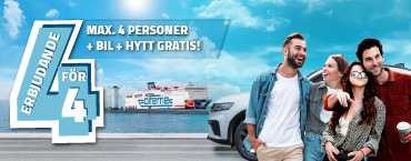 Max. 4 personer + bil + hytt | från Ystad och Nynäshamn